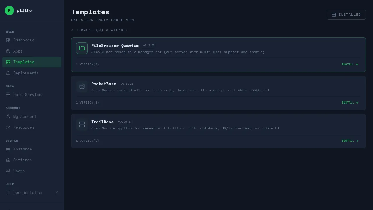Templates list